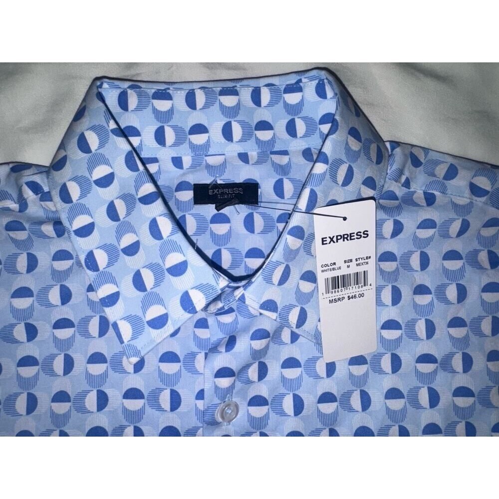 Men's Express Short Sleeve Button-Up New W/Tags Size Med Blue Color
